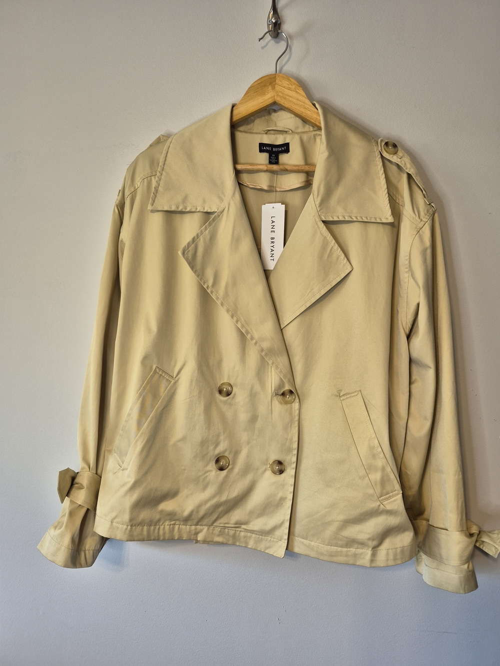 NWT Lane Bryant Beige Double-Breasted Cropped Trench Coat Size 2X